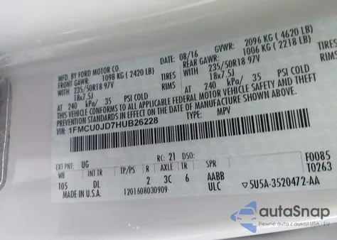 2017 Ford Escape Titanium из США, поврежденный, VIN 1FMCU0JD7HUB26228